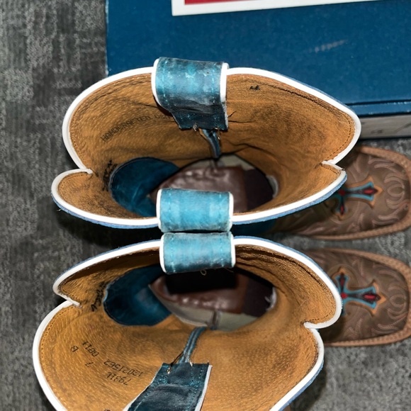 Tony Lama Brown and Teal Western Boots - Picture 3 of 3